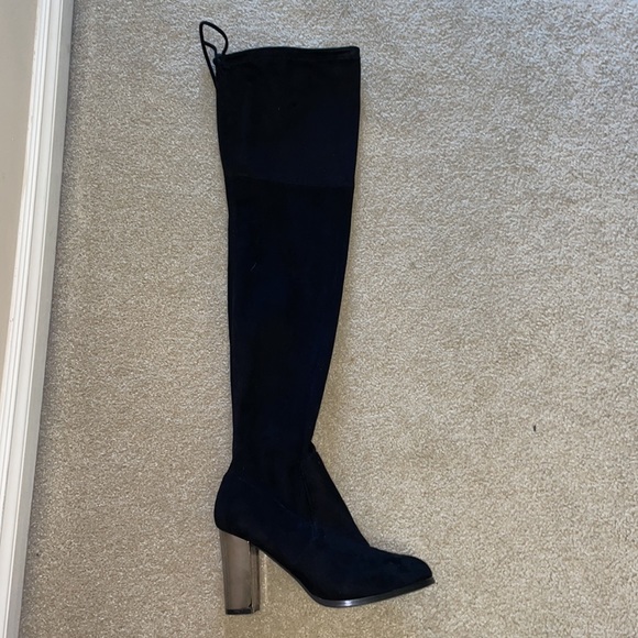 Over the Knee Black Suede & Mirror Heel Boots - Picture 3 of 3